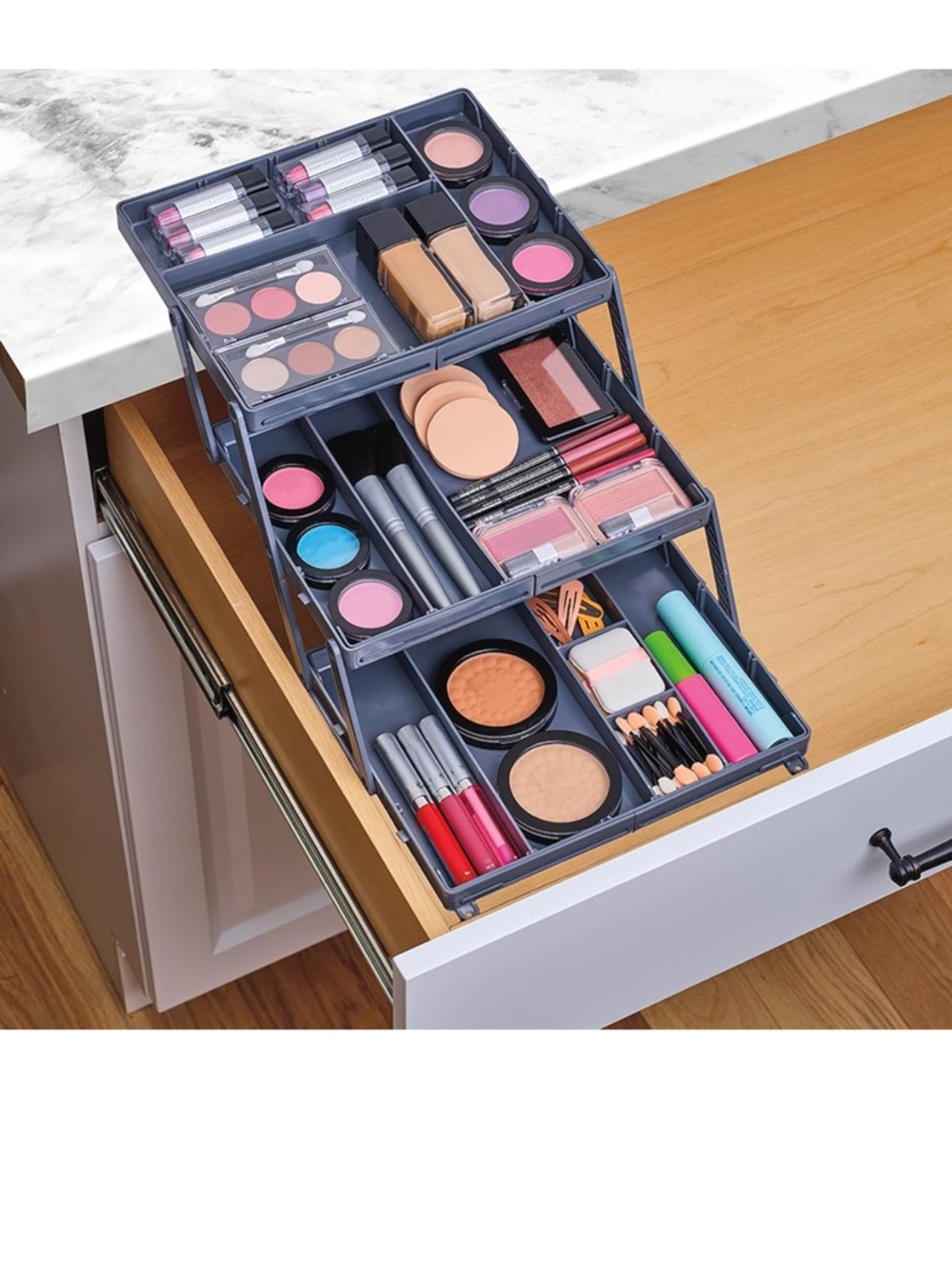 Stackable Gray Drawer Organizer for Makeup and Accessories